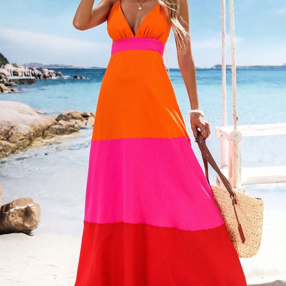 Orange Boho Women's Long Dress - Picture 4 of 7